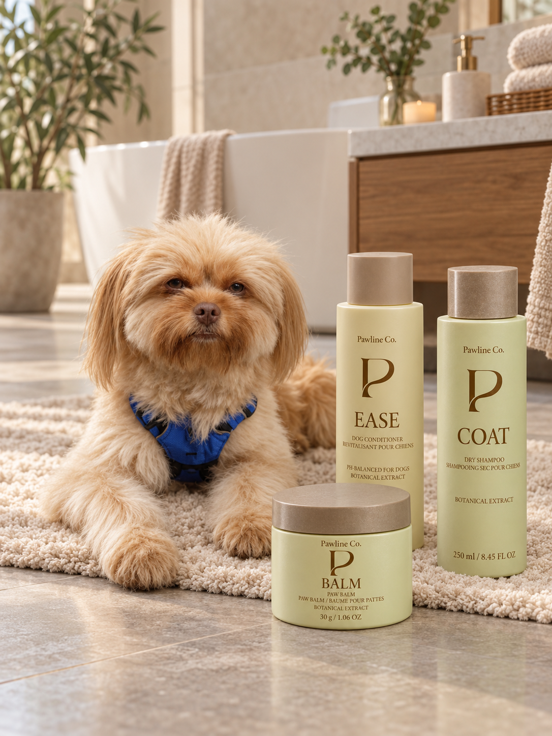 Pawline The Wash: perro con productos de cuidado